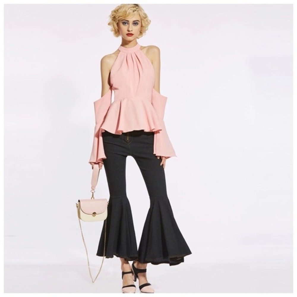 Blush Pink Cold Shoulder Side Sleeve Top Size Large
